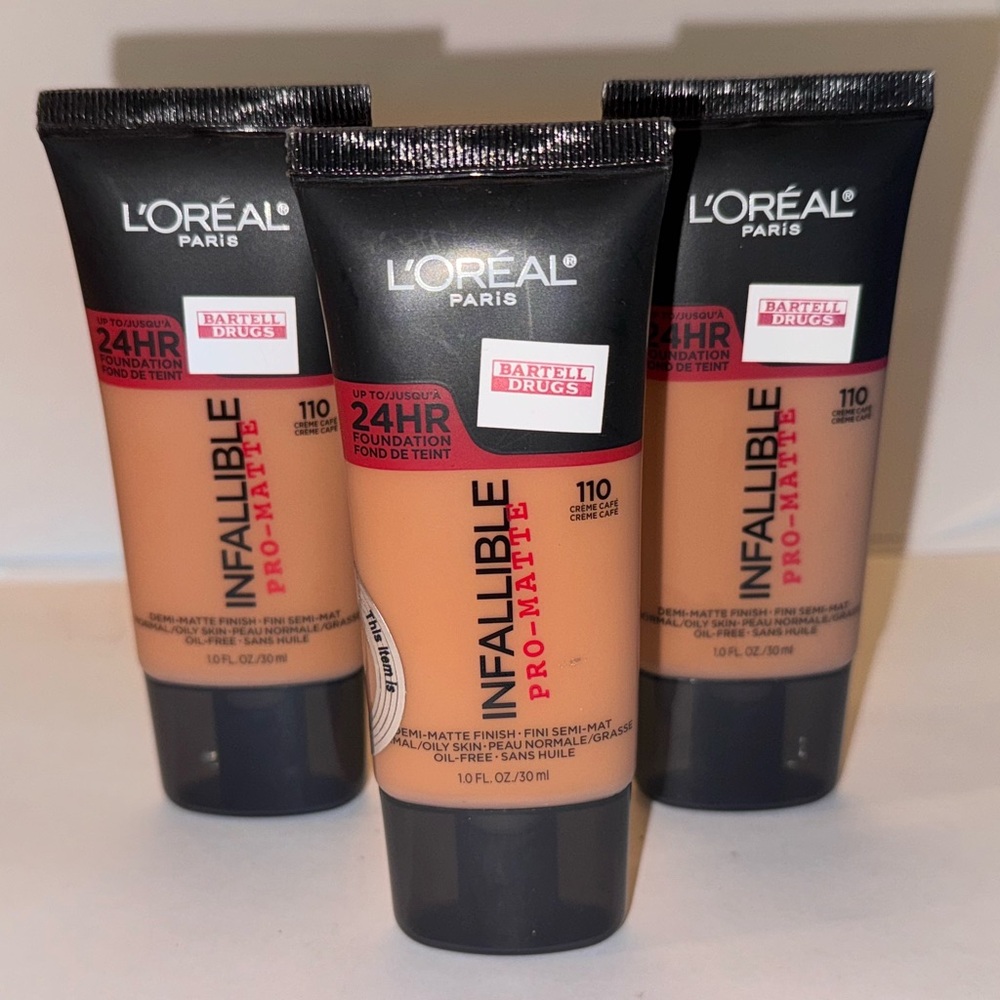 x3 110 CRÈME CAFE  L'Oreal INFALLIBLE Pro-Matte Foundation Makeup Demi-Matte x3